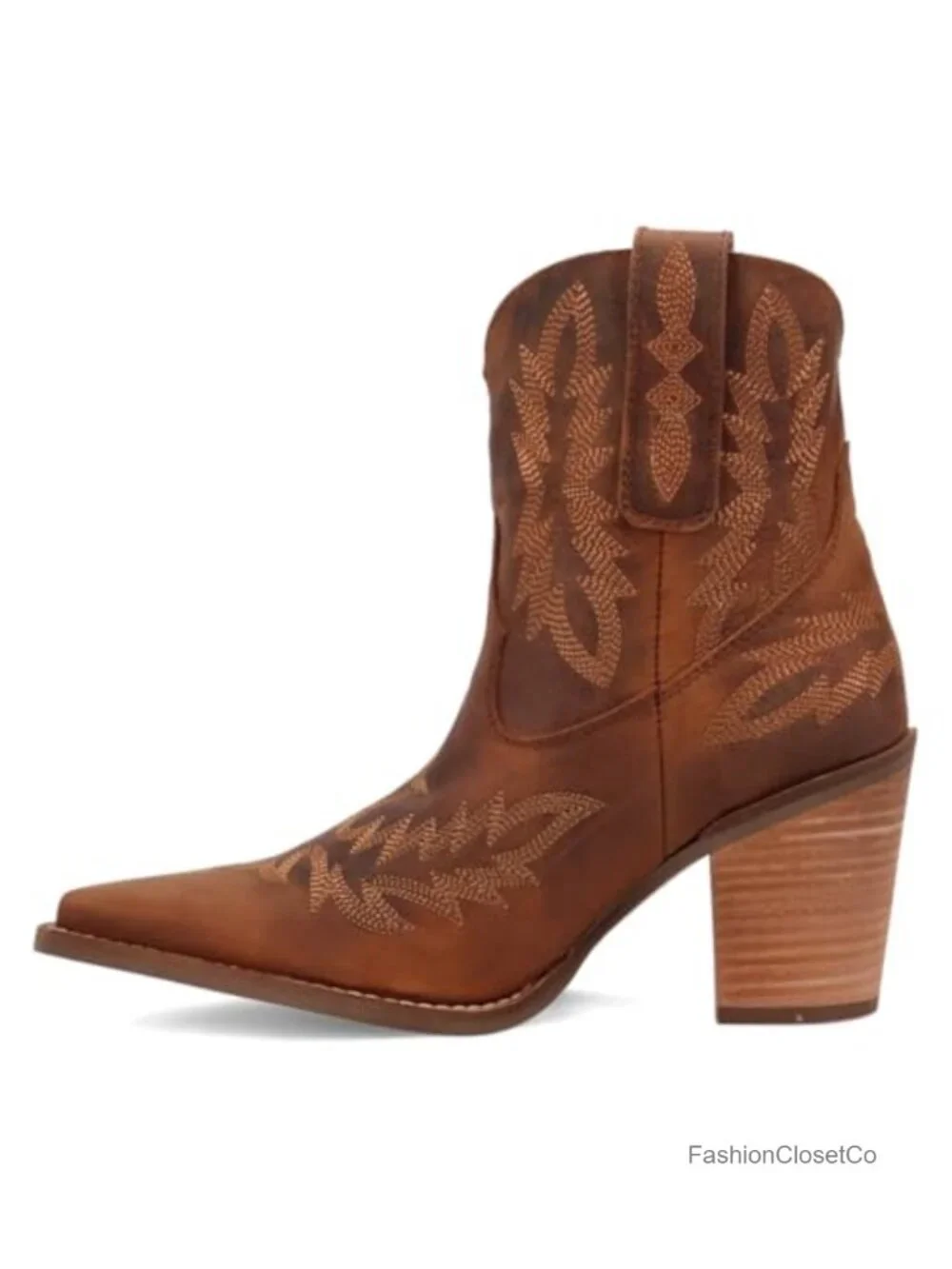 Embroidered Snip Toe Pull On Casual Ankle Boots with Mid Heel
